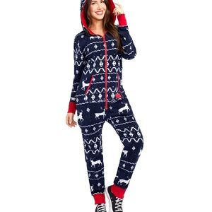 Tipsy Elves Fair Isle Reindeer Onesie - Navy and Red